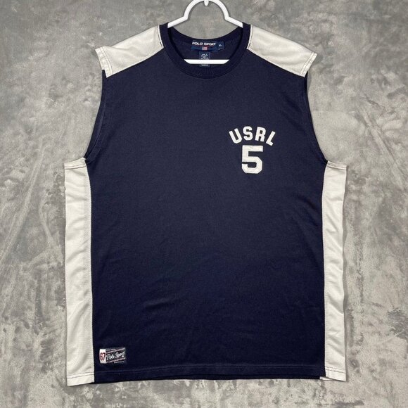 Polo Sport Ralph Lauren Sleeveless Navy White USRL 5 Shirt Mens XL Athletic Tank - Picture 1 of 7
